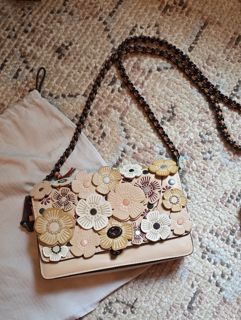 Coach Floral Appliqué Crossbody Bag in Beige and Cream